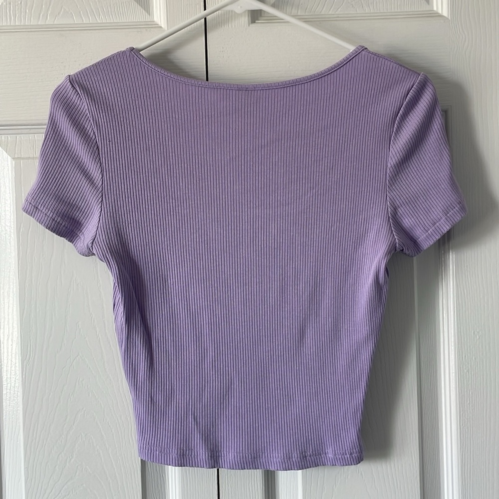 Square Neck Rib Knit Fitted Tee - Picture 7 of 8